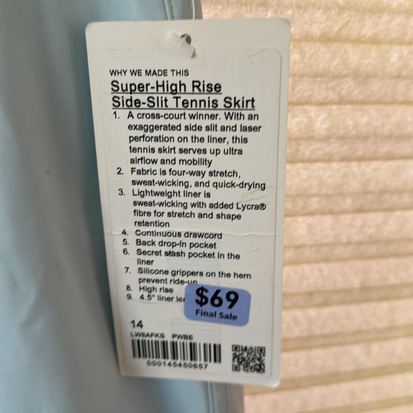 Lululemon Super High Rise Side Slit Tennis Skirt light blue 14 NWT - Picture 2 of 8